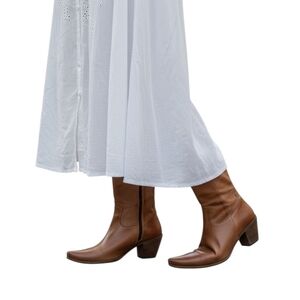 Brown Italian leather mid calf boots